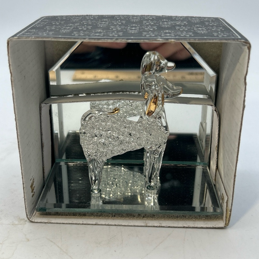Greenbrier International Spun Glass Figurine On Mirror Stand Dog/ Poodle 3x4”